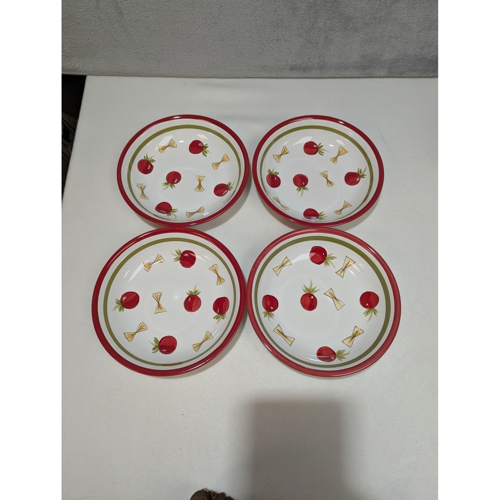 Tabletops Unlimited Pasta Bowls Set of 4 Red White Excellent Tomato Pasta 8in